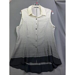 Signature Collection Polka Dot Sleeveles Blouse Black White Ombre High Low Top L